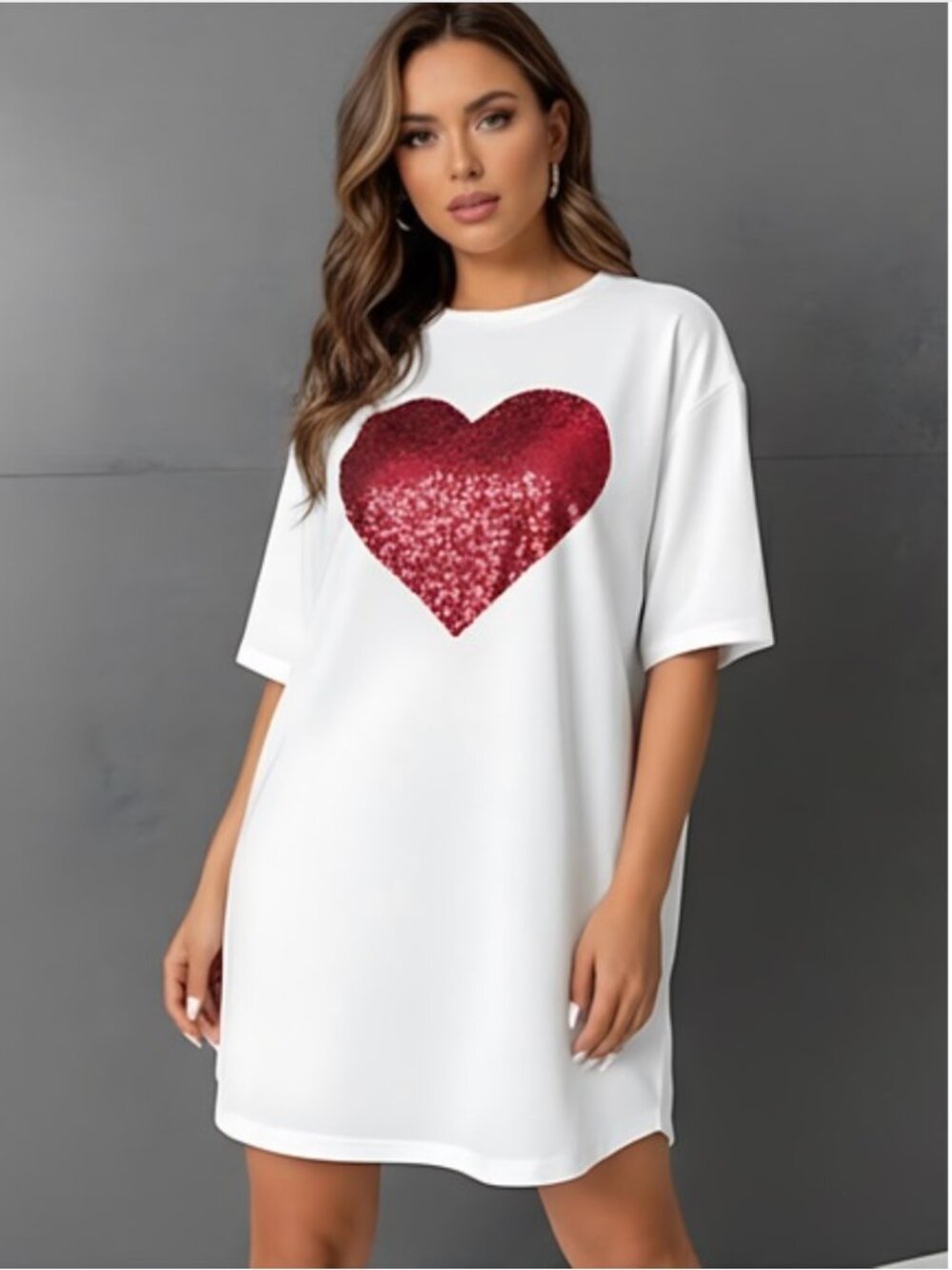 Oversized Heart Sequin Drop Shoulder Tee